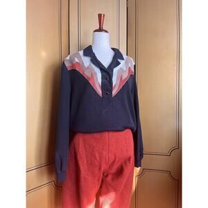 Vintage mixed media blouse with western details, size L